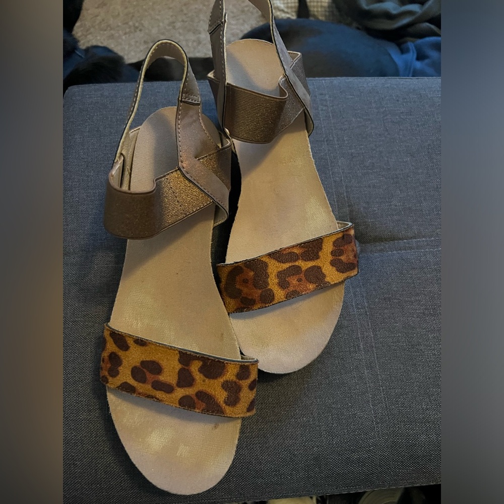 Leopard print wedge sandals